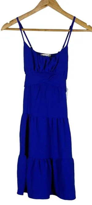 NWT Altar'd State Tiered Solid Mini Dress Blue Boho Smocked Back Size XS thumbnail 1