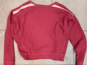 Abercrombie & Fitch Women's V-Neck Waffle Knit Sweater - Rose thumbnail 2