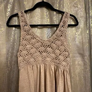 Aerie Tan Koko Brown Boho Crochet Knit Maxi Dress Medium NWT thumbnail 3