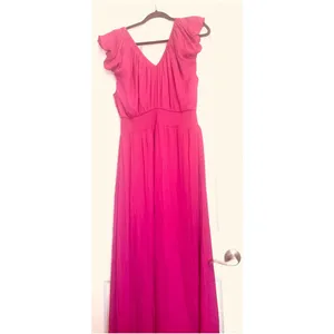 Banana Republic Ruffle Maxi Dress Pink Size Large thumbnail 4