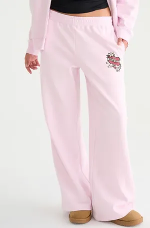 Deja for Aeropostale Pink Low-Rise Wide-Leg Sweatpants thumbnail 2