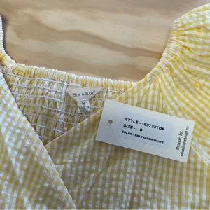 NWT Anthropologie Sim & Sam Yellow Gingham Picnic Crop Top Puff‎ Sleeve Small thumbnail 5