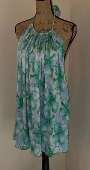 Blue & Green Floral Halter Tunic Dress thumbnail 1