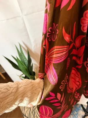 Vintage Y2K Women’s Satin Pink & Brown Floral Halter Dress w/ Beading McBling thumbnail 5