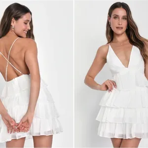 LULUS Bridal Bachelorette Engagement Bridal Shower Sexy Babydoll Mini Dress thumbnail 3