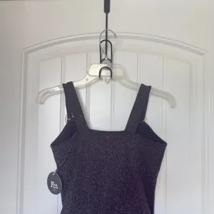 FCT With Love Basics Medium Black Silver Metallic Adjustable Straps Bodysuit thumbnail 4