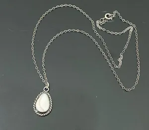 Vintage Native American Sterling Silver Mother Of Pearl Teardrop Pendant Necklac thumbnail 7