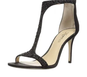Imagine Vince Camuto BLACK Glitter T-Strap Stiletto Sandal Heels SHOES SZ 8 thumbnail 1