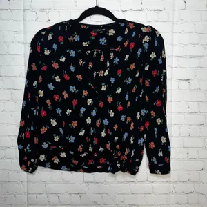 Madewell Womens Floral Wrap Side Tie Top Black‎ Multi Color Viscose Size M thumbnail 4