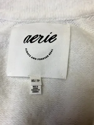 Aerie unREAL Oversized Classic Fit Stripe Pull Over V-Neck Polo Sweater XS Soft thumbnail 3