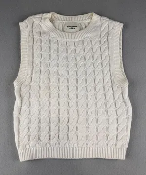Abercrombie & Fitch Womens Cable Knit Sweater Vest Cream White XS Sleeveless Top thumbnail 1