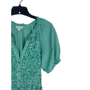 Sundance Smocked Button Maxi Dress S Green White Striped Tiered Cottage Boho thumbnail 6