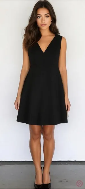 Lulus Hello World Black V-Neck Skater Midi Dress Size XL Flirty Classic thumbnail 1