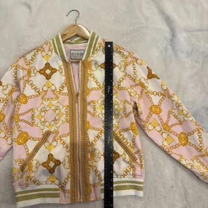 Vintage Guess Italian Maximalist Baroque Bomber Jacket Sz M Gold Chain Pink Zip thumbnail 10