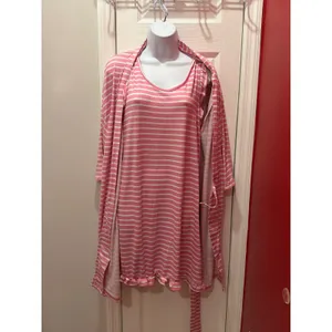 Draper‎ James Pajama Set Women Pink Striped Robe Nightgown S thumbnail 2