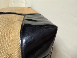 Tory Burch Tan Canvas Tote with Black Patent Leather Trim thumbnail 8