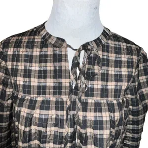 Barbour Lorelie Praline Gingham Plaid‎ Popover Peasant Shirt Womens Size 6 New thumbnail 2