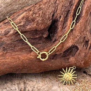 Gold Plated Paperclip Mariner Charm Holder Necklace stainless steel jewelry thumbnail 1
