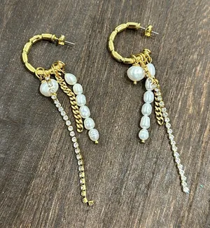 Adornia hoop earrings with drop pearls thumbnail 1