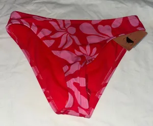 New Shade & Shore Bikini Bottom Low Rise Cheeky Red Pink Tropical Floral XS thumbnail 1