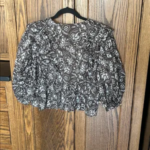 Olivaceous Floral Ruffle Crop Top Dainty Shirt Chocolate Brown Holiday‎ Large thumbnail 7