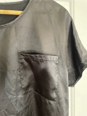 BB Dakota Black Satin Short-Sleeve Pajama Set with Drawstring Pants Size Small thumbnail 3