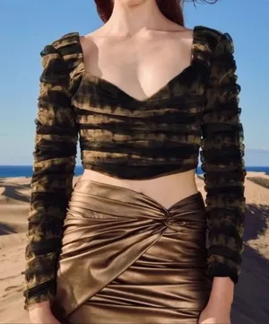 Zara Corsetry Pattern Tulle Crop‎ Top Woman's Long Sleeve thumbnail 1