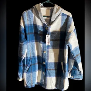 Blue and White Plaid Women's Hoodie thumbnail 3