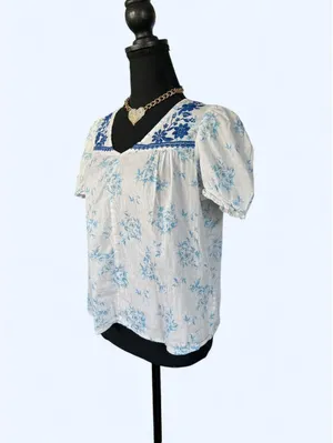 American Vintage Vintage Y2K Cottagecore Prairie Embroidered Peasant 100% Cotton Top Size Medium thumbnail 5