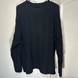 Aerie Oversized Happy Place Cable Sweater Knit Tunic‎ Soft Cozy Black Womens M thumbnail 2
