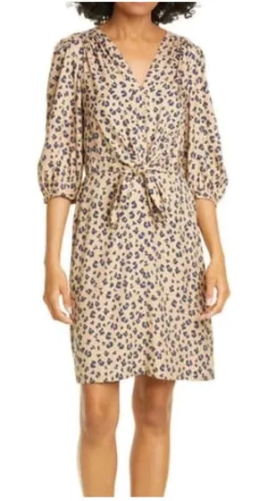 NEW Rebecca Taylor Mini Dress Tie Waist Cappuccino Print Silk Blend‎ Size 0 $395 thumbnail 1