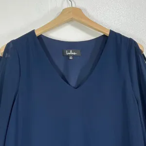 LULUS Shifting Dears Navy‎ Blue Chiffon Cold Shoulder Long Sleeve Shift Dress thumbnail 7