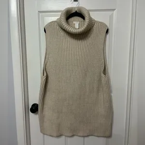 H&M Women's Turtleneck Sweater Sleeveless Wool Blend Vest Tan Size XXL‎ thumbnail 2