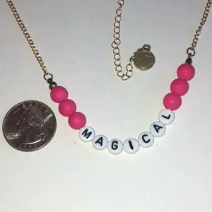 Magical Gold Tone Pink and White Beaded Boho Necklace thumbnail 4