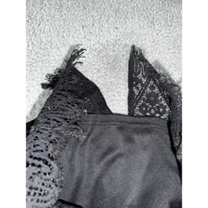 Black Lace Sheath Dress 8 Floral Mock‎ Neck S/S Eyelash Hem Whimsigoth Witchy thumbnail 10