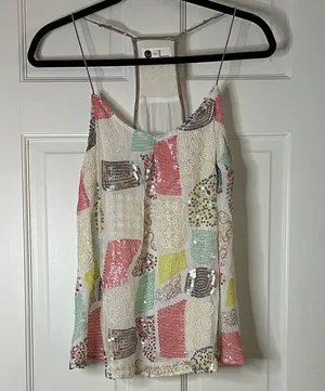 Anthropologie Floreat Patchwork Sequin & Embroidered Louisa Tank Top - Sz Small thumbnail 1