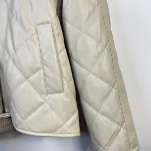 Avec Les Filles Faux Leather Vegan Diamond Quilted Coat Womens M Neutral new thumbnail 4