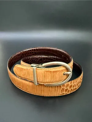 LRL LAUREN Ralph Lauren Brown/Beige Croc Leather Twist & Flip Reversible Belt 30 thumbnail 2