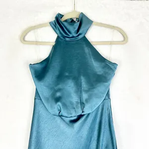 Showpo Ebony Midi Dress Size 2 NWT High Neck Gathered Bodice Steel Blue thumbnail 3