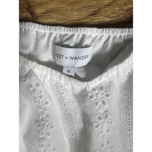 LOST + WANDER Plus Size White Ruffle Strap Eyelet Tank Whimsical Romantic 1x NEW thumbnail 4