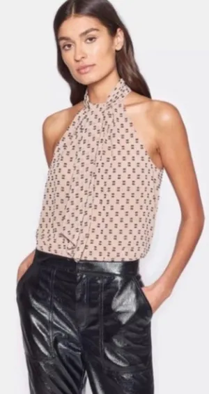 Joie Leikyn Sash Tan Black Halter Blouse thumbnail 1