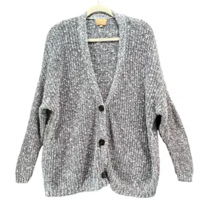 Lazy Sweater Ribbed‎ Knit Cardigan S Gray Dolman Linen Blend Chunky Relaxed thumbnail 1