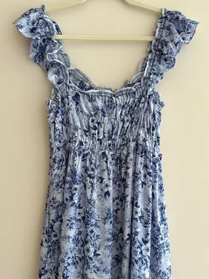 Max Studio Ruffle Cap Sleeve Tiered Maxi Dress, Light Blue Floral, Size Small thumbnail 12