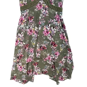 White House Black Market Olive Green Floral‎ Handkerchief Hem Midi Dress Size 8 thumbnail 5