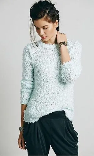Free People • September Song pullover sweater Polar Bear fuzzy mint green aqua thumbnail 1