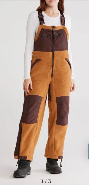 Free People Movement Hit the Slopes High Pile Fleece Snow Bibs Sz S thumbnail 1