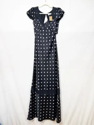 Vestique Mariselle Maxi Dress Polka Dot Lace Puff Sleeve Black White Satin thumbnail 3