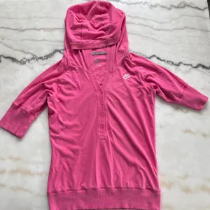 Vintage Y2K Nike Henley Hoodie Pink Short Sleeve Sweatshirt Top Womens Small thumbnail 1