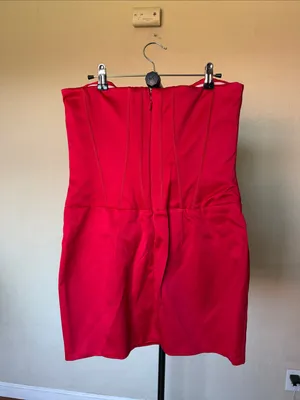 House of CB Laila Red Satin Strapless Hourglass Cocktail Mini dress Size M NWOT thumbnail 12