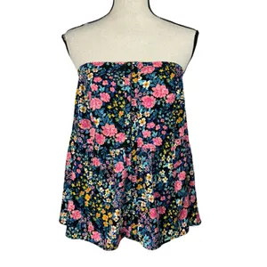 Torrid SZ 0 (Large) Challis Lace-Up Back Corset Top Floral Strapless Smocked New thumbnail 3
